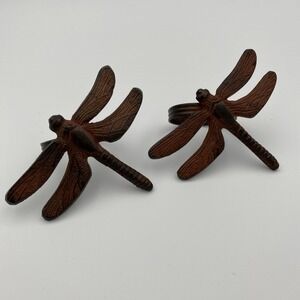 Dragonfly Napkin Rings Set of‎ 2 Cast Iron Rustic 2¾" L x 3½" W 1½" USED